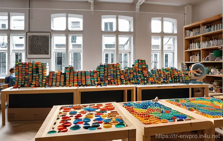 환경보호 기술 창업 사례 - **Circular Economy Innovation Hub:**
    A bustling, sunlit European urban workshop, showcasing the ...