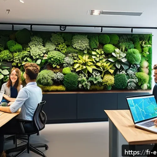 Home 32 환경보호 직무와 전문성 개발 전략 - A diverse group of environmental professionals collaborating in a modern co-working space, featuring...